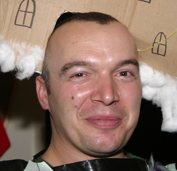 Graham Norton with something on his head - He must have got his helmet out again for the boys