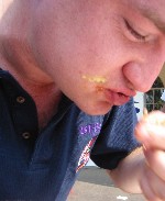 It's not a pleasant sight close-up. Just don't let anybody get in his way. He'll end up eating them!