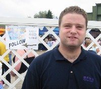 BFBS' James Macdonald looking thoughtful. It's a tough choice - Burger, Brattie or Hotdog?