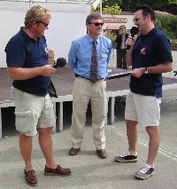 Neil and Brian with the Manager of Warner Bros Movie World Tim Ruedy