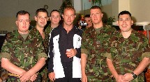 WO2 Jim Sutherland, again,  pictured this time with Newcastle Team Captain Alan Shearer and other members of UK(NSE). Taken when the team visited Butmir Camp, Sarajevo. [ August 2002]