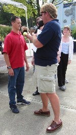 Neil Knowles looking dangerous with a Tennis Ball!